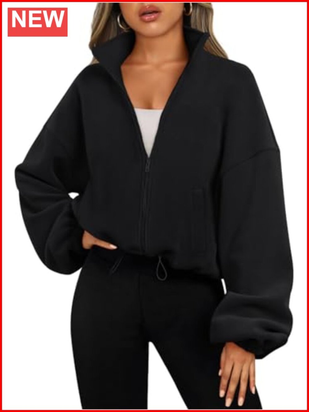 Fleece Jacket Zip Up Oversized Cropped Sweatshirt
